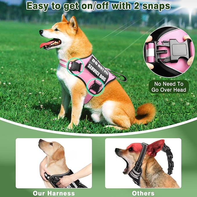 Service Dog Vest Harness and Leash Set+10 Patches,No Pull&Easy Walk Reflective Dog Harness with Soft Padded Handle for Training/Everyday,Fit Small/Medium/Large/Extra-Large Dogs (Pink L) | No Pull&Adjustable Reflective Dog Harness Large Sized,Dog Leash ...