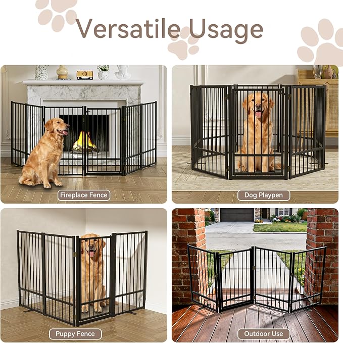 SNUOWU Full Metal Freestanding Dog Gate with Door, 36''Height Foldable Pet Dog Fence for Indoor & Outdoor, 8 Panels Extra Wide Free Standing TallDog Gates for Doorways,House,Stairs,Porch,Deck,Yard