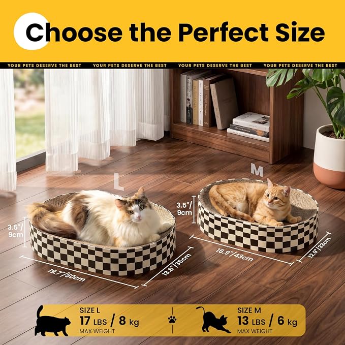Conlun Oval Cat Scratcher Bed | Scratching Bowl Lounge for Kittens | Medium | Corrugated Cardboard Pad | Concave Shape | No Mess Enclosed Base | Serves as Couch Furniture Protector