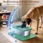 10L No Spill Dog Water Bowl, 2.6 Gal Stainless Steel No Splash Large Dog Water Bowl with Non-Slip Silicone Mat, Spill Proof Slow Drinking Pet Bowls for Messy Drinkers Indoor/Outdoor Use Green