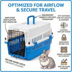Hard-Sided Pet Carrier for Cats and Small Dogs, 20" Sturdy Travel Kennel with Secure Wire Door & 360° Ventilation, Portable Plastic Crate for Vet Visits & Car Travel (White/Blue)