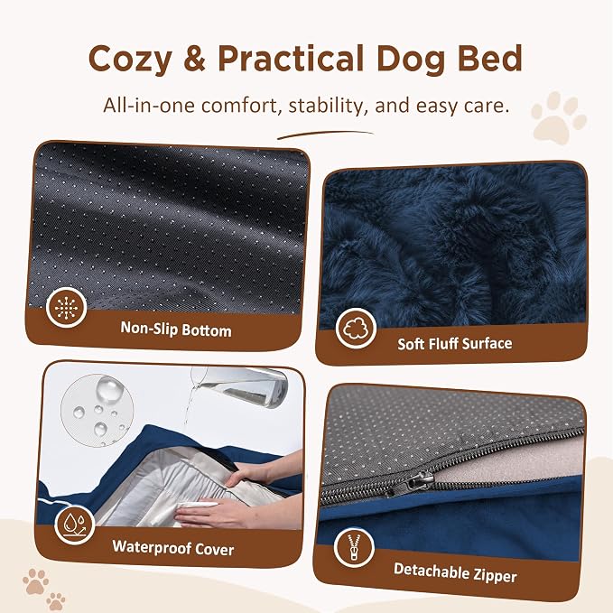 Comfort Expression Orthopedic Dog Bed for Medium Size Dog with Bolster | Waterproof Dog Couch Bed with Washable Cover & Non-Slip Bottom, Supportive Egg Crate Foam Medium Pet Bed, 30x20 Inch