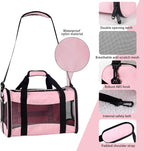 Cat Carrying Case - Pet Carrier Airline Approved, Protable and Breathable Pet Travel Carrier Removable Fleece Pad, Collapsible Cat Carrier Dog Carrier for Medium Cats Small Cats Dogs (Small, Pink)
