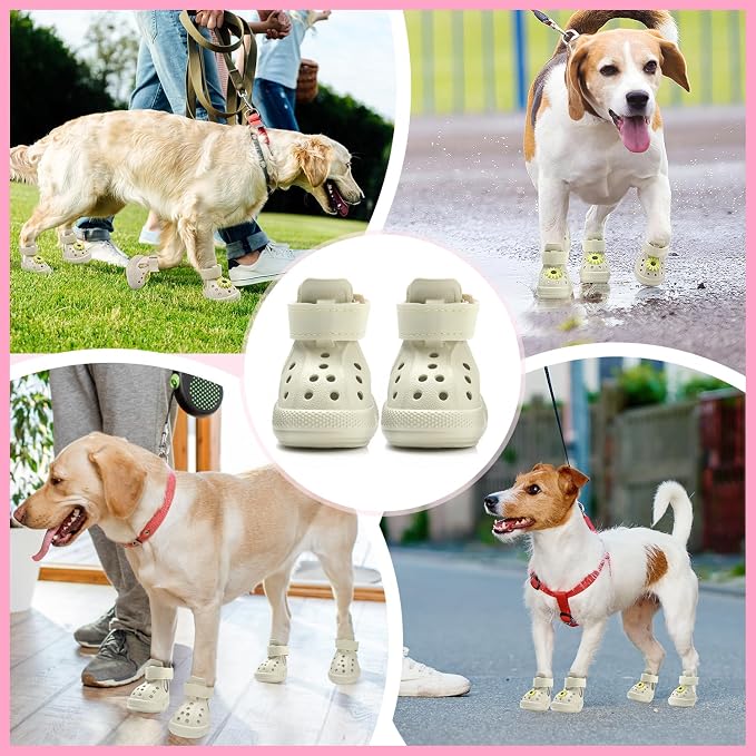Nasjac Dog Shoes for Hot Pavement - Breathable Dog Sandals with Non Slip Soles & Reflective Straps, Easy ON & Off, Easy-Clean Summer Outdoor Pet Boots for Small Medium Large Dogs, Beige, 5