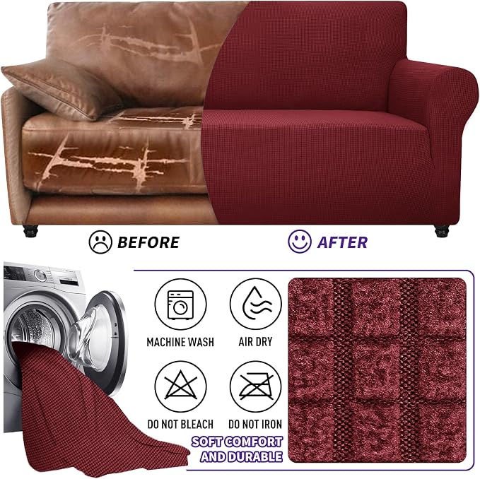 ZNSAYOTX Stretch Oversized Couch Cover Universal Sofa Covers for Living Room Dogs Pet Furniture Protector Spandex Extra Large Sofa Slipcovers with Anti Slip Foam Sticks (Wine Red, XL Sofa)