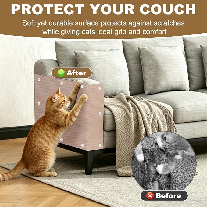 78.7"x15.8" Cat Scratching Mat Self Adhesive Furniture Protector Trim Fit | Stop Cat Scratching Furniture With Thick Felt Protector, Strong Adhesive, Easy Trim, Protects Couch Sofa Wall Instantly