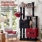 Gitelsnour Cat Tree, Sturdy Cat Tower with 2 Spacious Cat Condos GCT029BR | 60" Stable Base Cat Furniture for Large Cats with Wide Top Perch, Cozy Cat Basket, Sisal Scratching Posts & Toys, Black & Red