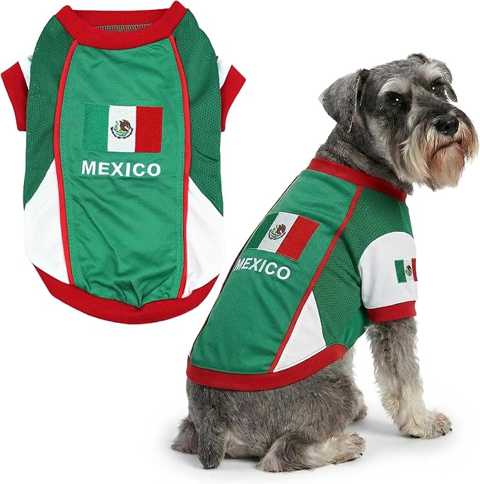 Parisian Pet Dog Mexico Jersey - Breathable Mesh Puppy Football Jersey - Lightweight Stretch Sporty Dog Mexican Outfit - Summer Shirts for Large Dogs - Soccer Jersey for Dogs - Sportswear Pet Clothes