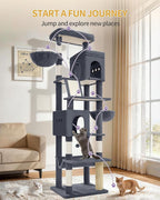 Hzuaneri Tall Cat Tree 84 Inch, Indoor Large Multi-Level Cat Tower | Cat Condo Furniture with 5 Scratching Post, 2 Hanging Basket, 2 Condo, 2 Large Platform, Pet Play House, Dark Grey MS21318SG
