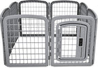 Amazon Basics 8-Panel Octagonal Plastic Dog Playpen, Indoor/Outdoor Pet Fence with Gate, Exercise Pen for Puppies and Small Animals, 28 inches, Grey