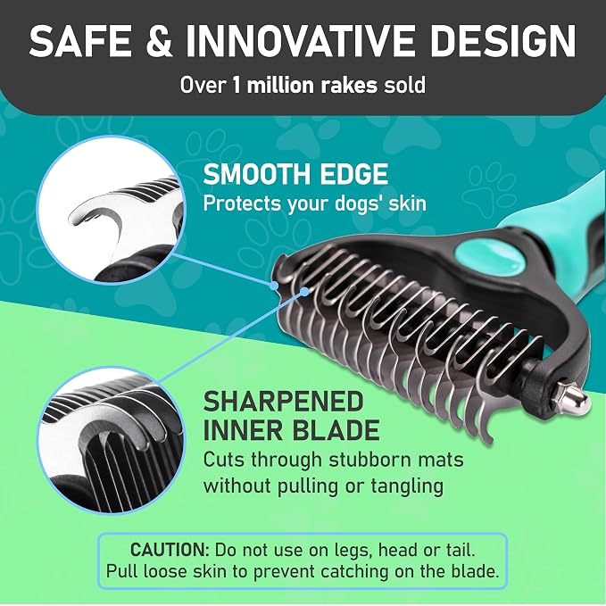 Maxpower Planet Hair Brush - Double Sided Shedding, Dematting Undercoat Rake for Dogs and Cats - Extra Wide Dog Grooming Brush, Reduce Shedding by 95%, Turquoise | Turquoise, Undercoat Rake, Detangling Comb, 9/17-Teeth Dual-Sided, Cats, Anti-Slip Handl...