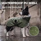 PU Dog Raincoat, Non-Toxic & Odorless Waterproof Vest, Adjustable High Neck and Hook & Loop Belly Closure for Rainy Potty Breaks & Wet Weather Outdoor Walks (Olive Green, Large)
