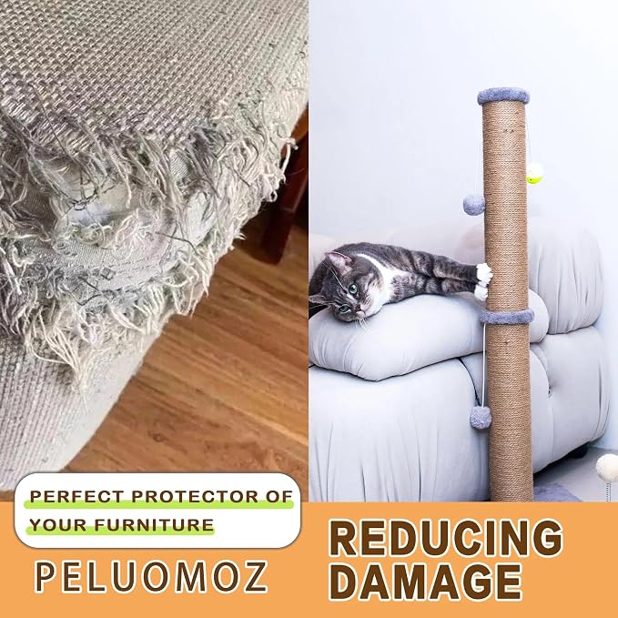 Tall Cat Scratching Post 36 inch Large Cat Scratch Post for Indoor Cats with Durable Natural Sisal Rope Scratcher Post Tree Kitten Interactive Toy-Gray