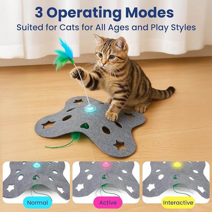 PAWSPIK Tumbling 3-in-1 Interactive Hide & Seek Cat Toy | Rechargeable Automatic Feather Chasing & Tumbling Peek-A-Boo Exercise Toy for Bored Indoor Cats & Kittens