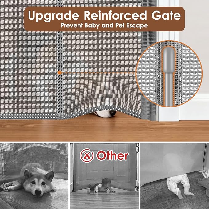 Reinforced 48" Extra Tall X 100" Extra Large Baby Gates for Wide Openings Long Dog Gate for Doorway Mesh Gates for Pets Retractable Dog Gate Indoor/Outdoor Tall Baby Gate for Cats, Gray