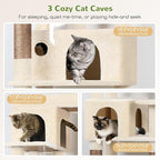 Globlazer F66 Corner Cat Tree, 66in Multi-Level Climbing Tower, Beige | Kitty Condos Cat Scratching Tower for Indoor Multiple Cats with Large Platform, 3 Cat Caves, Hanging Basket
