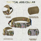 Tactical Dog Collar and Bungee Leash, Camo Military Dog Collar & Leash Set with USA American Flag Adjustable K9 Collar with Heavy Duty Metal Buckle & Handle,with Patches and Airtags Case (L, Camo)