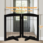 LZRS 2-Panel Freestanding Adjustable Wooden Dog Gate—30” Tall Foldable Pet Barrier with Support Feet, Solid Hardwood & Chew-Resistant Steel Wire for Doorways, Hallways, and Stairs, Black