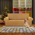 Stretch Loveseat Couch Cover, 2 Cushion Couch Slipcover,Golden | 1-Piece Washable Sofa Cover Pet Friendly (55"-78") Furniture Protector Soft Jacquard, Elastic Bottom for Dogs & Kids