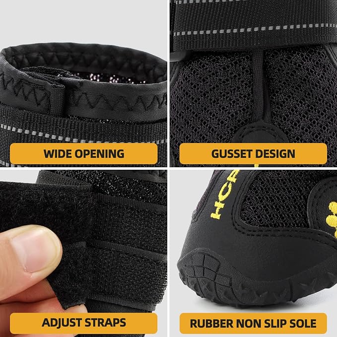 Hcpet Dog Boots, Dog Shoes for Large Dogs, Medium Dog Boots & Paw Protectors, Anti-Slip Dog Booties for Hot Pavement Winter Snow Hiking with Reflective Straps Black Size 7