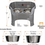 Neater Feeder Deluxe Mess-Proof Elevated Dog Bowls for Large Dogs (40+ lbs), 2 Height Adjustable (14.5” & 17.5”) No-Spill Raised Dog Bowl Stand, Stainless Steel Food Bowl Set, Made in USA, Gunmetal