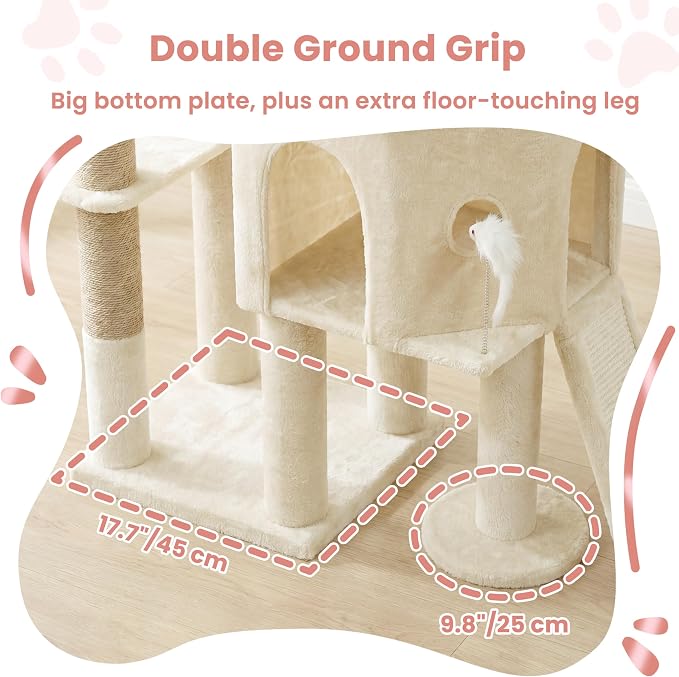 Cat Tree, 78.7" Tall Heavy Duty Cat Tower for Indoor Cat VCT033MJ | Cat Furniture with Sturdy Structure, Spacious Condo, Cozy Top Perch & Scratching Posts, Hammock, Beige
