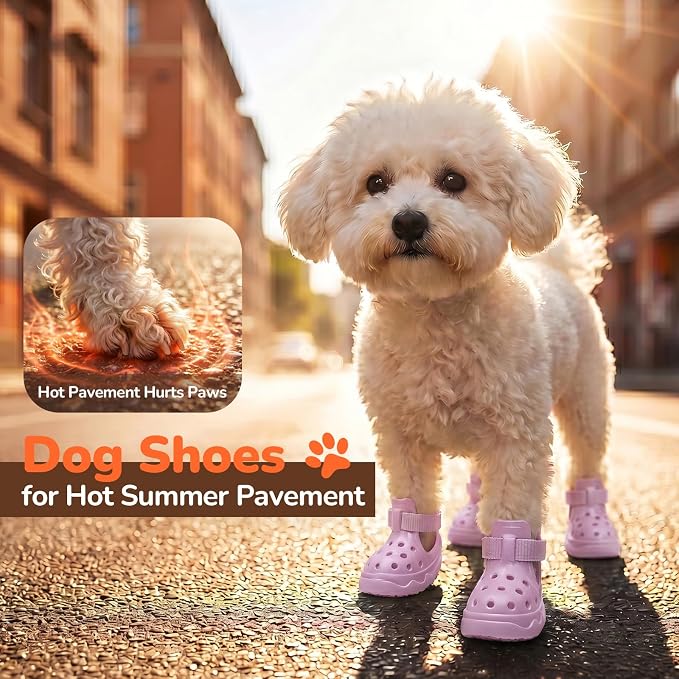 Soft Dog Shoes for Hot Pavement, Breathable Vented Dog Boots, Pink, Size 6 | 4 Pack, Soft Rubber Material, Lightweight, Anti-Slip Soles, Reflective Strap, Wide Opening, Summer Walks, Medium & Large Dogs
