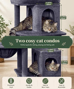 68 Inches Heavy Duty Cat Tree for Indoor Cat, Big Cat Tower | Cat Houses & Tree Tower with 2 Condos, Sisal Scratching Posts & Large Platform for Indoor Cats Large Adult, Dark Grey