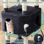 Cat Tree, 61" Tall Cat Tower, Diamond-Shaped Cat Cave VCT001G | Cat Condo with Wide Top Perch & Basket, Sturdy Scratching Post, Interactive Toy for Large Indoor Cats, Smoky Gray