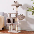 Heybly Cat Tree with Toy, 43.3 inch Cat Tower for Indoor Cats HCT004SMU | Cat Condo with Durable Sisal Scratching Posts, Cat House with Padded Plush Perch, Cozy Hammock, Rosy Brown