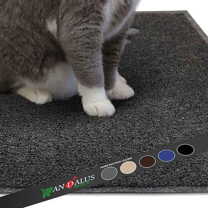 Andalus Extra Large Cat Litter Mat, Pack of 1 - Waterproof, Non-Slip & Easy to Clean Cat Litter Box Mat for Extra Efficient Pet Litter-Trapping, Grey (35” X 23”)