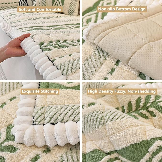 Couch Cover for Dogs, Washable Non-Slip Boho Geometric Pet Sofa Protector, Soft Sofa Slipcovers Cushion Protector for Dogs and Cats. (Green, 27.6" x 70.9" x 1.5")