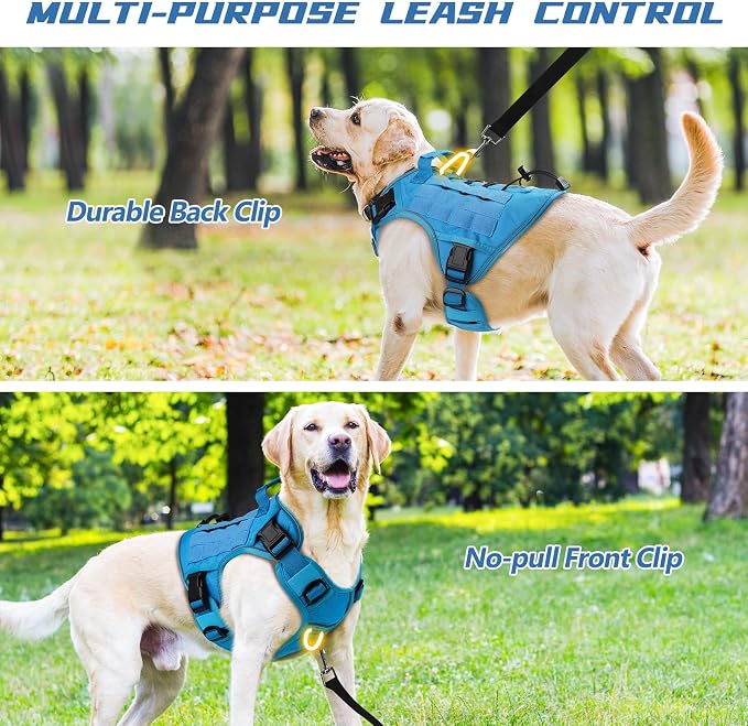 WINGOIN Blue Tactical Dog Harness for Large Dogs, Heavy Duty No Pull Dog Harness with Handle, Adjustable Reflective Military K9 German Shepherd Big Size Dog Vest for Walking, Training, Hunting (L) | with Handle,Adjustable Reflective,Military K9 Style,B...