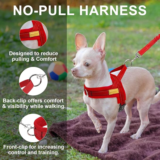 BEAUTYZOO Dog Harness for Large Dogs, No Pull Dog Harness and Leash Set, Soft Escape Proof Puppy Vest Harness with Handle, Reflective Lightweight Step in Harness for Girl Boy Dogs, Red L