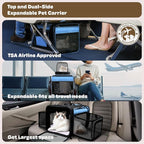 Top and 2 Sides Expandable Pet Carrier 17x11x9.5, TSA Airline Approved Small Dog Carriers for Small Dogs, Soft-Sided Cat Carrier with Self-Locking Zippers for Kitten,Rabbit, Puppy, Guinea Pig Blue
