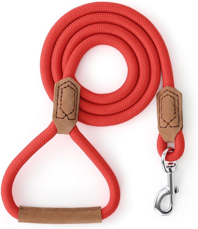 Mile High Life Dog Leash with Genuine Leather Handle, 6 FT/5 FT/4 FT | Leather Grip Rope Leash, Heavy Duty 360° Swivel Metal Clasp, for Small Medium & Large Dogs