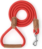 Mile High Life Dog Leash with Genuine Leather Handle, 6 FT/5 FT/4 FT | Leather Grip Rope Leash, Heavy Duty 360° Swivel Metal Clasp, for Small Medium & Large Dogs