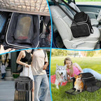 Petskd Top and Side Expandable Small Pet Carrier Airline Approved, Black | 17"Lx11"Wx9.5"H, for Alaska Airlines, Pets Under 10 Lbs, Lockable Zippers,Soft-Sided, Anti-Scratch Mesh