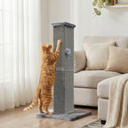 Cat Scratching Post for Indoor Cat, 32 Inch Large Cat Scratcher | Sisal Cat Scratcher with Sturdy Base for Cat Adults, Cat Scratch Post with Vertical Stretch Space, Dark Grey