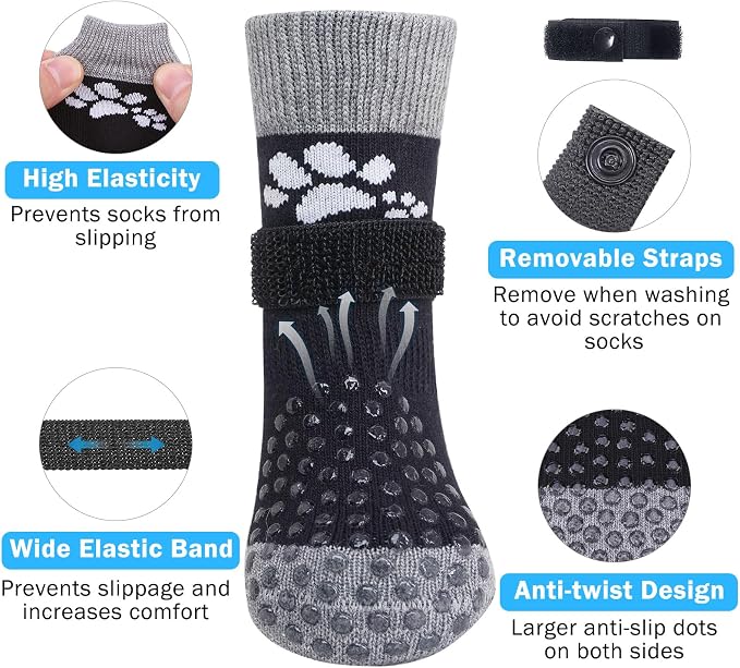 SCENEREAL Anti Slip Dog Sock to Prevent Licking Paws for Hardwood Floors, Boots & Paw Protector Shoes for Hot/Cold Pavement with Grippers, Double Sides Grips for Small Medium Large Senior Dogs