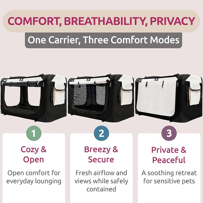 Cat & Dog Pet Carrier, Soft-Sided, Large 24"x16"x16", Fits Large Cat, 2 Cats, or Medium Dog Comfortably, Great for Travel & Vet Visits, Privacy Windows, Removable Bed, Locking Zippers, Foldable