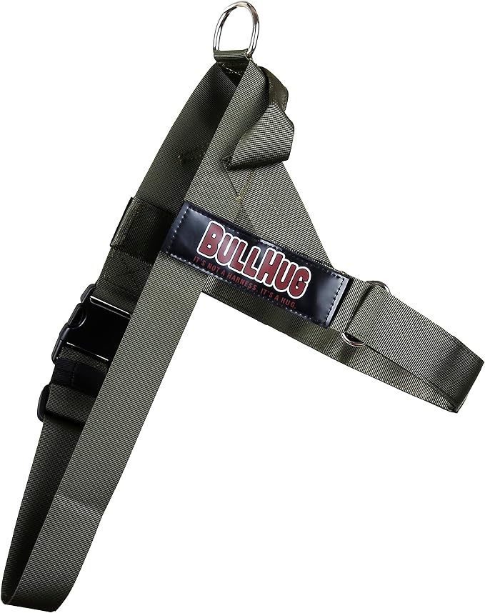 BULLHUG Adjustable Dog Harness– No Pull, No Choke – for English Bulldogs, French Bulldogs, Pugs & Broad-Chested Breeds – Easy, Safe Walks (Olive Green, Medium)