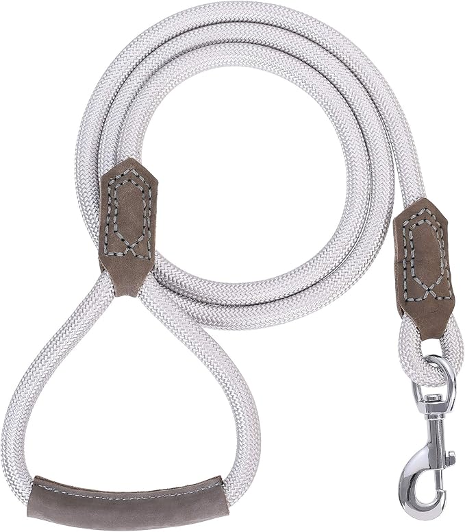 Mile High Life Dog Leash with Genuine Leather Handle, 6 FT/5 FT/4 FT | Leather Grip Rope Leash, Heavy Duty 360° Swivel Metal Clasp, for Small Medium & Large Dogs