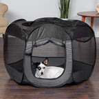 Furhaven Portable Dog Playpen Cat Tent, Pet playground,Kennel foldable indoor outdoor zippered puppy crate - Gray, Medium