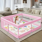 XVISHX Baby Playpen with Mat, 50 x 50 Inch Playpen for Babies and Toddlers, Baby Playard for Indoor & Outdoor Active Center Game Fence, with Skin-Friendly Fabric and Soft Breathable Mesh, Pink