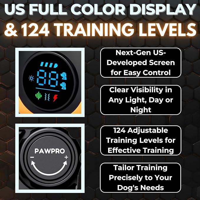 Dog Shock Collar with Remote, Unmatched 4-Mile Range, Night-Light Mode, Training Guide Included, 124 Training Levels & 4 Modes, Beep Vibration Shock, Waterproof Rechargeable, Fits All Dogs (1 Collar)