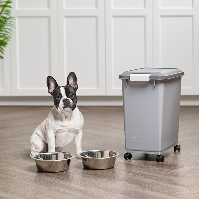 IRIS USA Dog Food Storage Container, Up to 30 lbs, Gray/Dark Gray | Made in the USA, Comes w/ Wheels & 2-Cup Scoop, Airtight Seal, BPA-Free, Kibbles, Bird Seed, Cat food, Cat Litter, Pellets