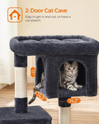 Feandrea Cat Tree, 33.1-Inch Cat Tower, Plush Condo for Large Cats up to 16 lb, Large Perch, 2 Caves, Scratching Post, Smoky Gray UPCT61G