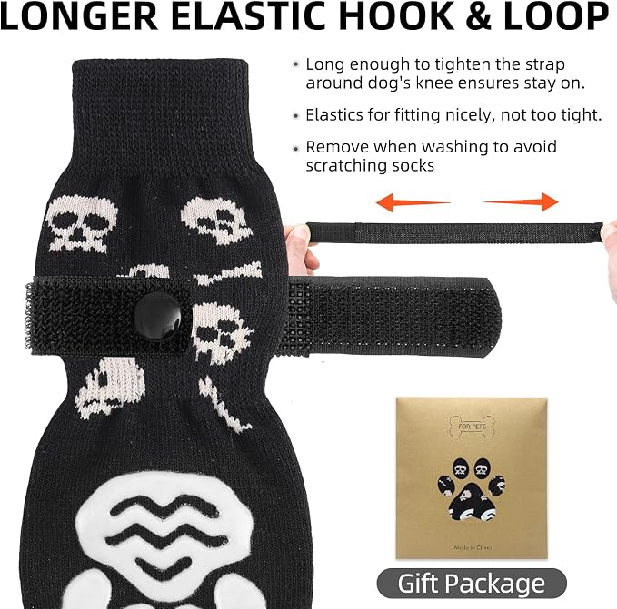 PUPTECK Anti Slip Dog Socks with Double Grippers for Hardwood Floors, Shoes for Hot/Cold Pavement, Boots & Paws Protectors to Prevent Licking, Traction Booties for Senior Small Large Dogs