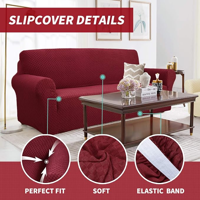YEMYHOM Couch Cover Latest Jacquard Design High Stretch Extra Large Sofa Covers Pet Dog Cat Proof Oversized Slipcover Non Slip Magic Elastic Furniture Protector (XL Sofa, Christmas Wine Red)